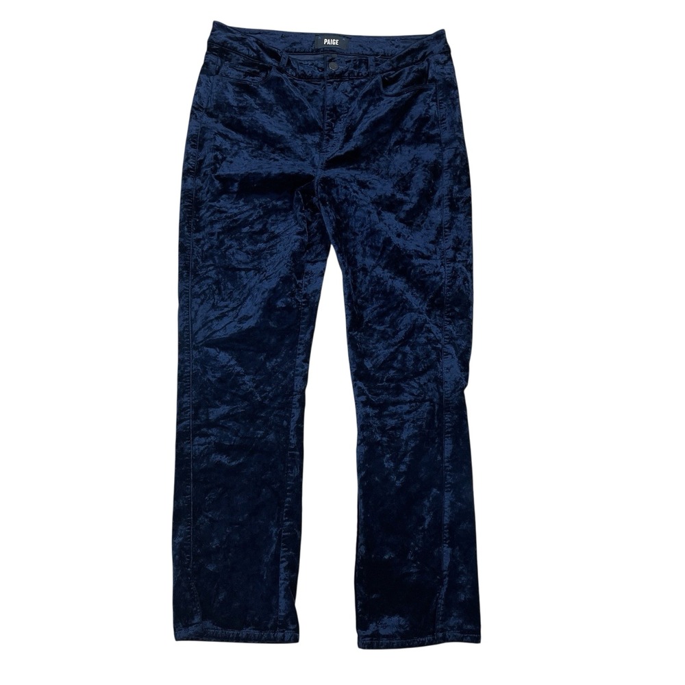 Paige Cindy Twisted Seam Slit Velvet Pants Sz 30/ Fits 32x28 Deep Navy High Rise